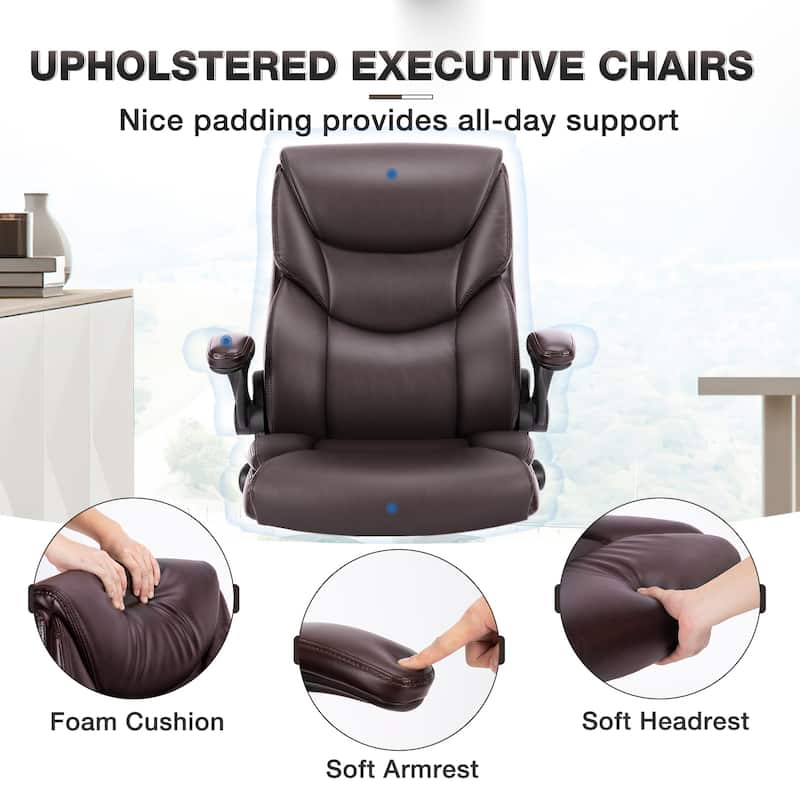 Office leather chair with adjustable armrests and lumbar pillows
