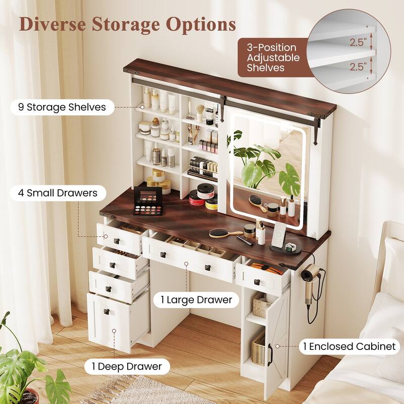 Gymax Vanity Desk w/Touch Screen Mirror Farmhouse Dressing Table