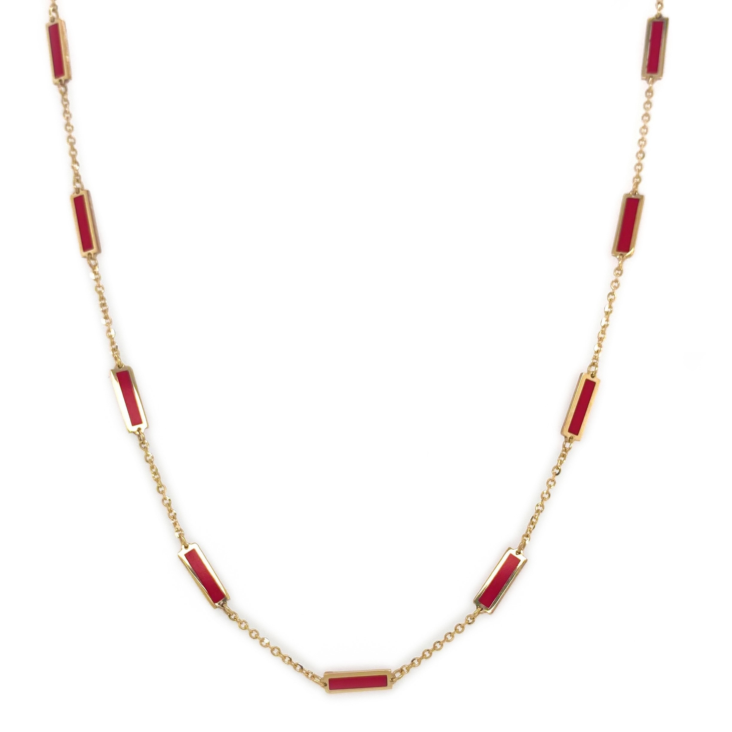 Joelle Coral Layered Bar Necklace 18 Inches - 14K Gold Coral Necklace