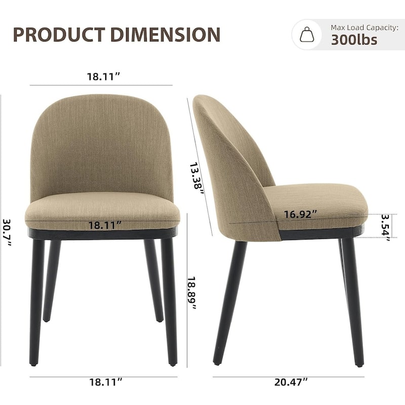 Set of 2 Linen Fabric Upholstered Kitchen Dining Chairs for Kitchen Restaurant