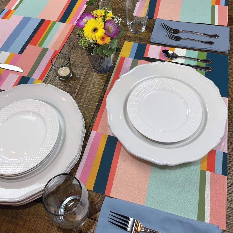 Colorblock 4-Pack Poly-Cotton Blend Placemats Manufactured in The USA Machine Washable Dryer Safe