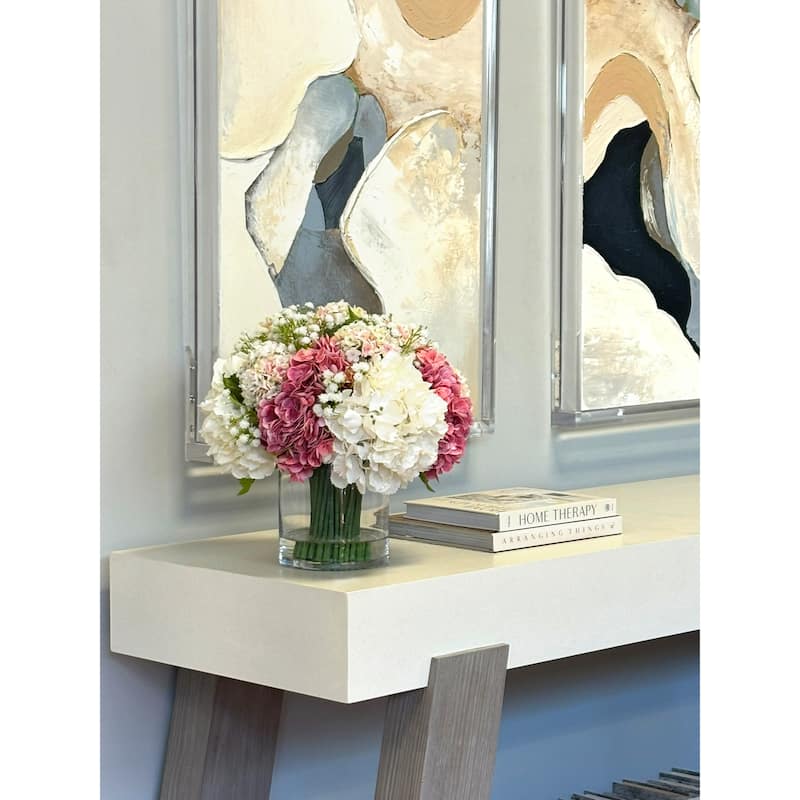 Classic Hydrangea and Viburnum Arrangement in Glass Vase
