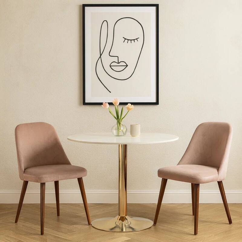 30 Inch Round Marble Top Modern Dining Table, White and Gold