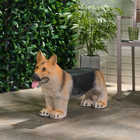 Holdaway Outdoor Cast Stone Outdoor German Shepherd Dog Garden Bench by Christopher Knight Home - 32.75" L x 9.25" W x 18.00"
