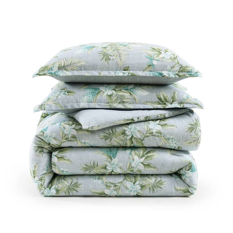Tommy Bahama Floral Enchantment Cotton Reversible Blue Duvet Cover Set
