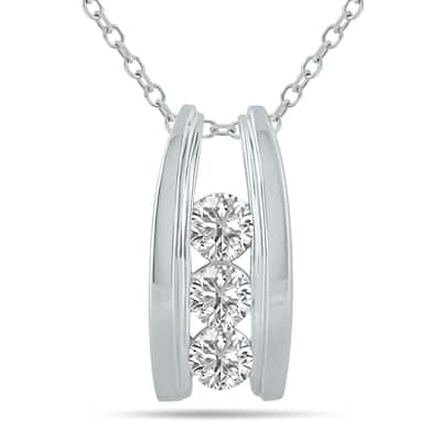 Marquee 1 CTW Three Stone Lab Grown Diamond Ladder Pendant in 10K White Gold