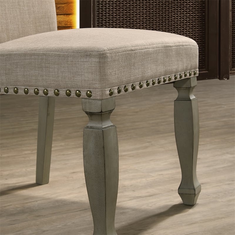 Antique Gray Finish Upholstered Nailhead Dining Chair, Set of 2