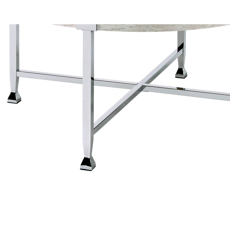 Coffee Table with X Shaped Metal Base and Round Wooden Top,Silver and Beige