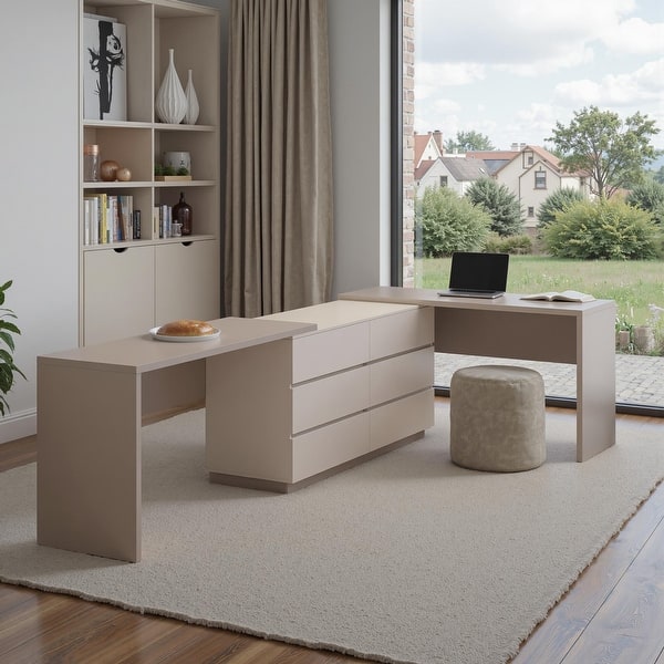 144.26'' Home Office Expandable Dresser Desk With 6 Drawers
