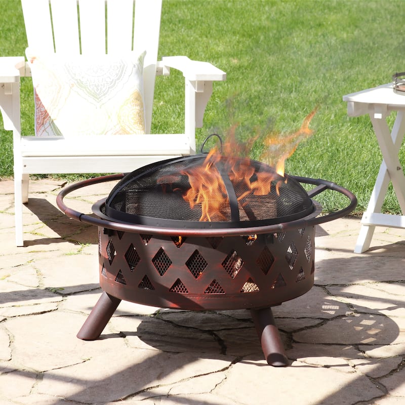 30" Fire Pit Steel with Bronze FInish Crossweave with Spark Screen
