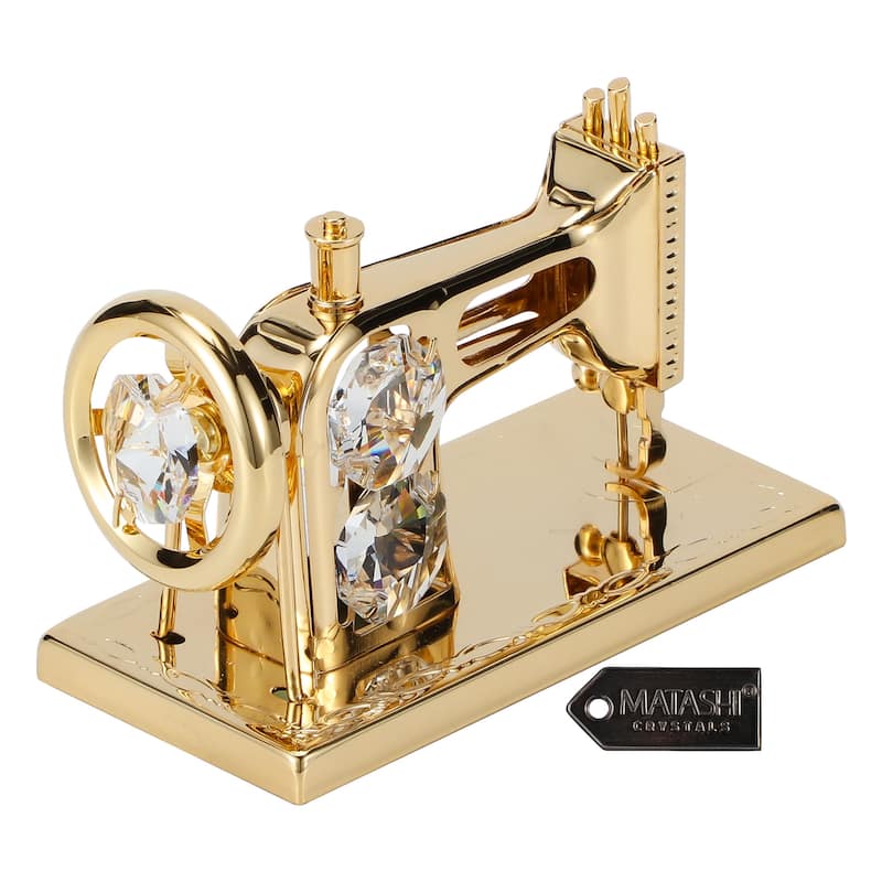 Matashi Home Decorative Showpiece 24K Gold Plated Crystal Studded Sewing Machine Ornament