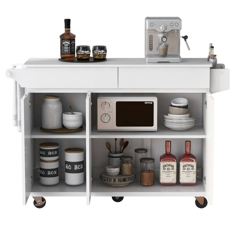 Rolling Kitchen Island Cart on Wheels with Adjustable Shelves, 2 Drawers, and Spice Rack
