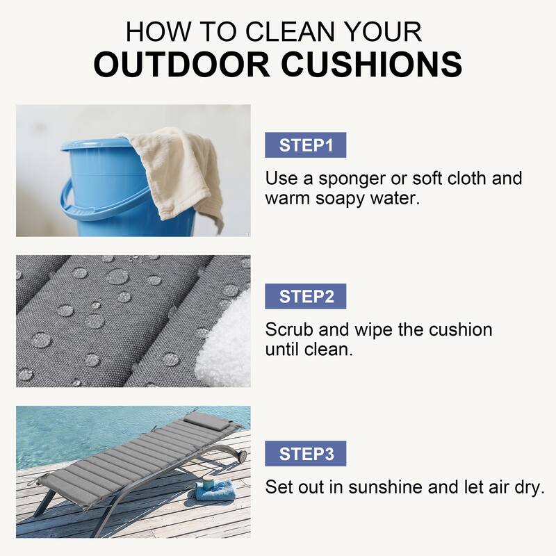 Outdoor Chaise Lounge Cushion Quilted Patio Sun Lounger Pad with Straps