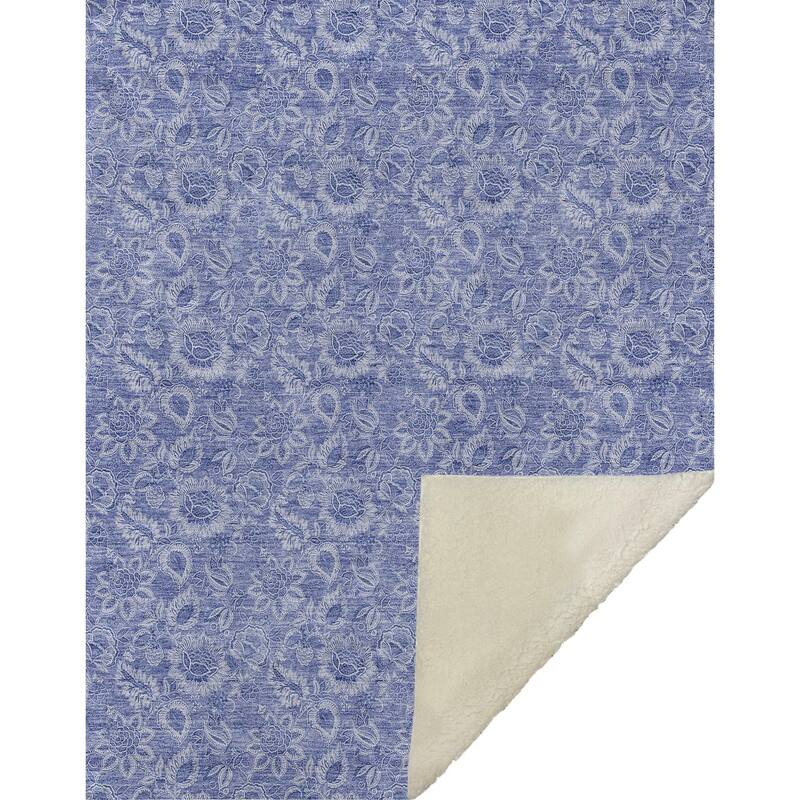 Premium Machine Washable Floral Sherpa Throw Blanket