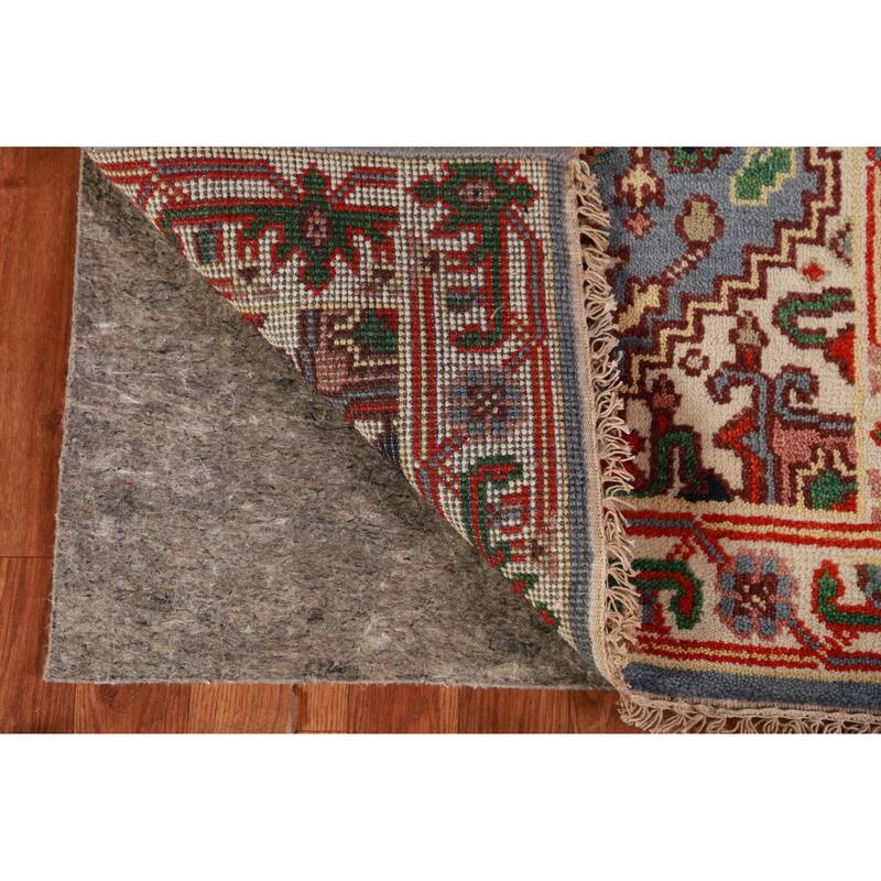 Hand Knotted Oriental 100% Wool Carpet Traditional Geometric Navy Blue & Blues Heriz (serapi) Runner Rug - 8' 1'' X 2' 6''