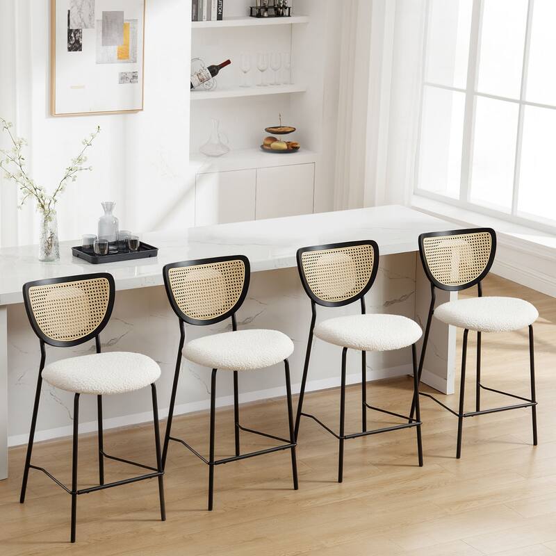 26" Rattan Counter Height Bar Stools Set of 2/3/4 - 37.8"H x 17.7"W x 21.7"D