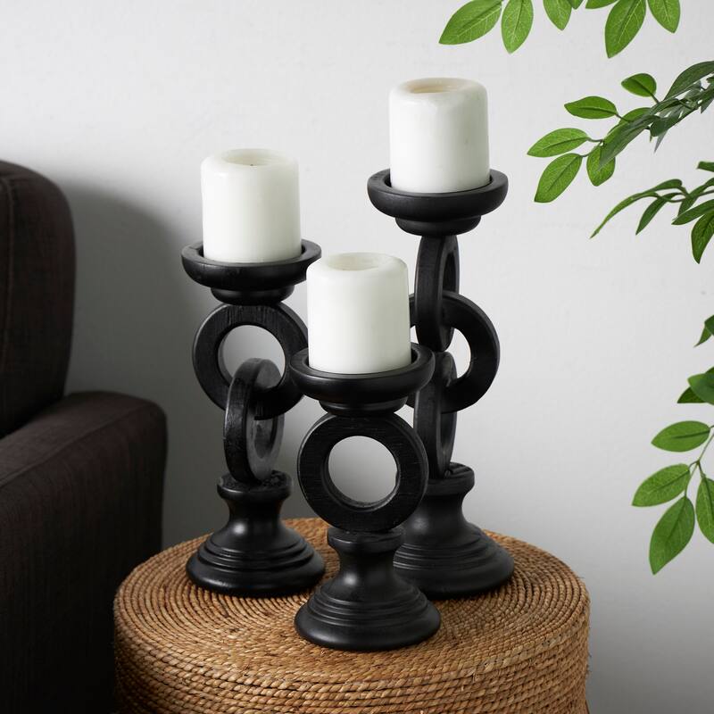 White or Black Wooden Chain Link Candle Holder (Set of 3) - Black