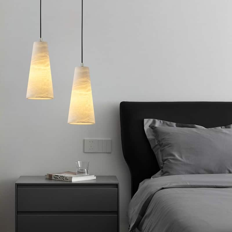 KAYLA 2 Light Pendant Light, Cone Natural Alabaster Shade Pendant Light for Dining Room, Kitchen Island(Bulb Included)