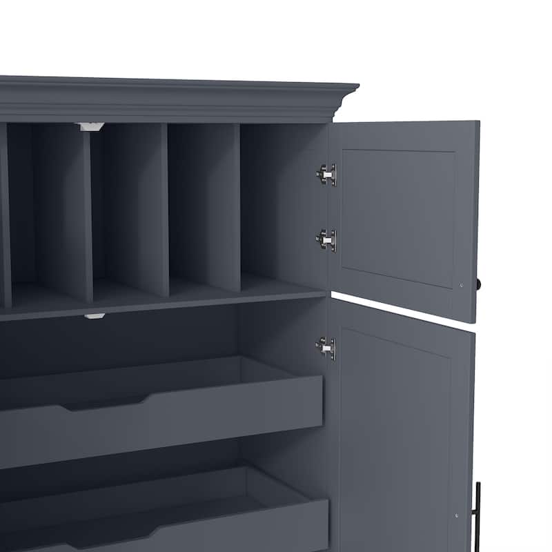 Farmhouse Kitchen Pantry, 40"W - 4-Door Freestanding Cabinet with Pull-Out Trays, Drawers & Pan Storag