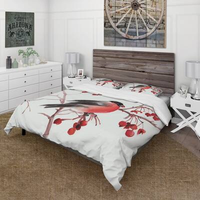 Designart 'Bullfinch Bird On A Branch' Traditional Duvet Cover Set