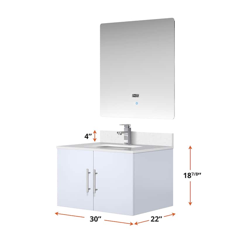30" Marble Top Bathroom Vanity with Soft-Close Doors, 30" x 32" Mirror & Monte Chrome Faucet - Compact Design