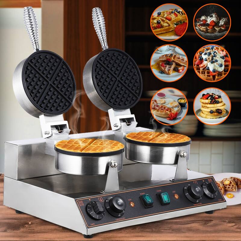 2400W Commercial Double Round Waffle Maker Machine