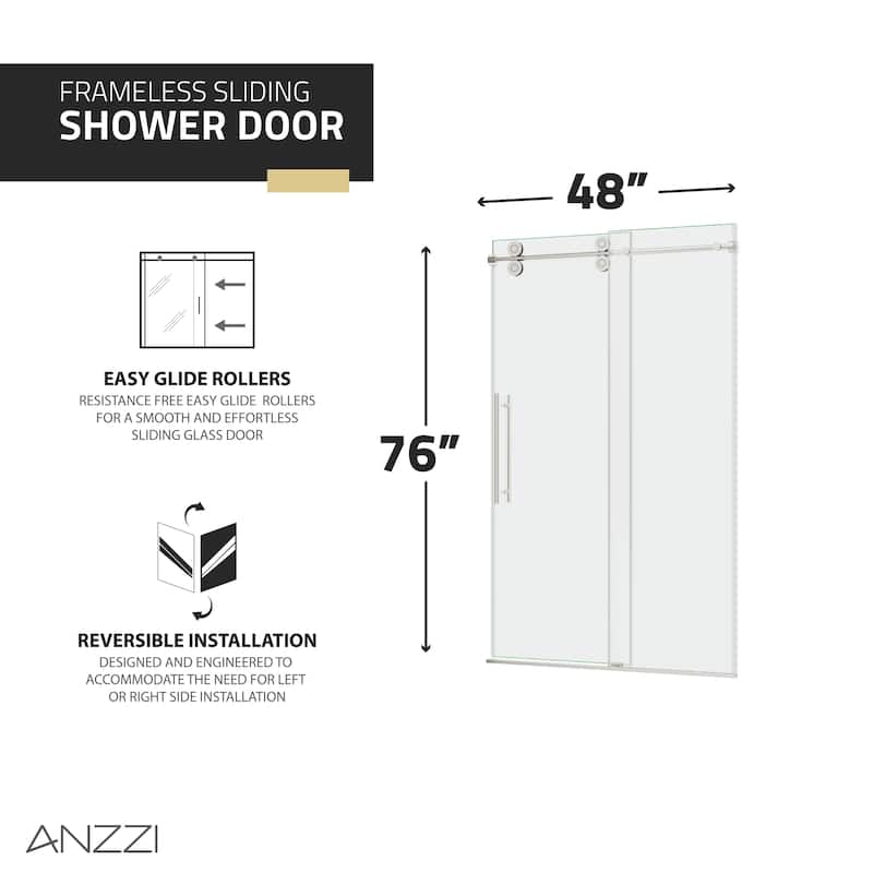 ANZZI Series 44 to 48 in. x 76 in. Frameless Shower Door with Sliding with Tsunami Guard Tempered Clear Glass