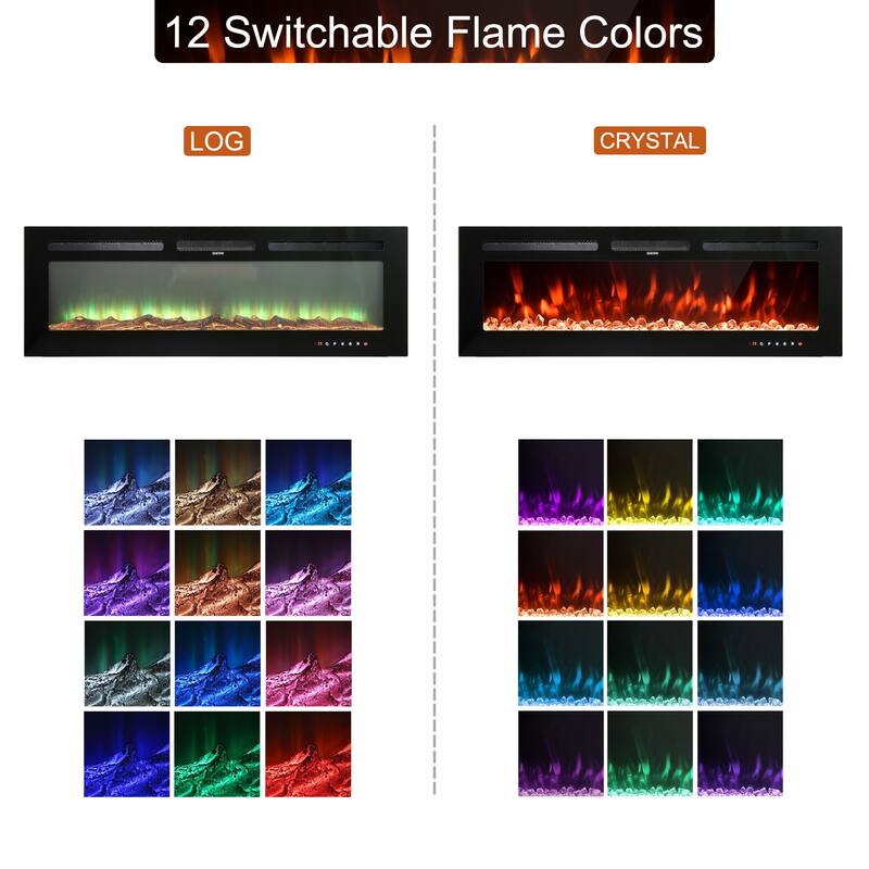 Wall Mounted Electric Fireplace Heater with 12 Flame Colors