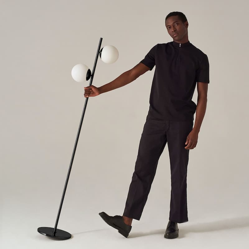 Brightech Sphere 65 in. Classic Black Modern 2-Light LED Super Bright Floor Lamp with 2 Frosted White Glass Globe Shades