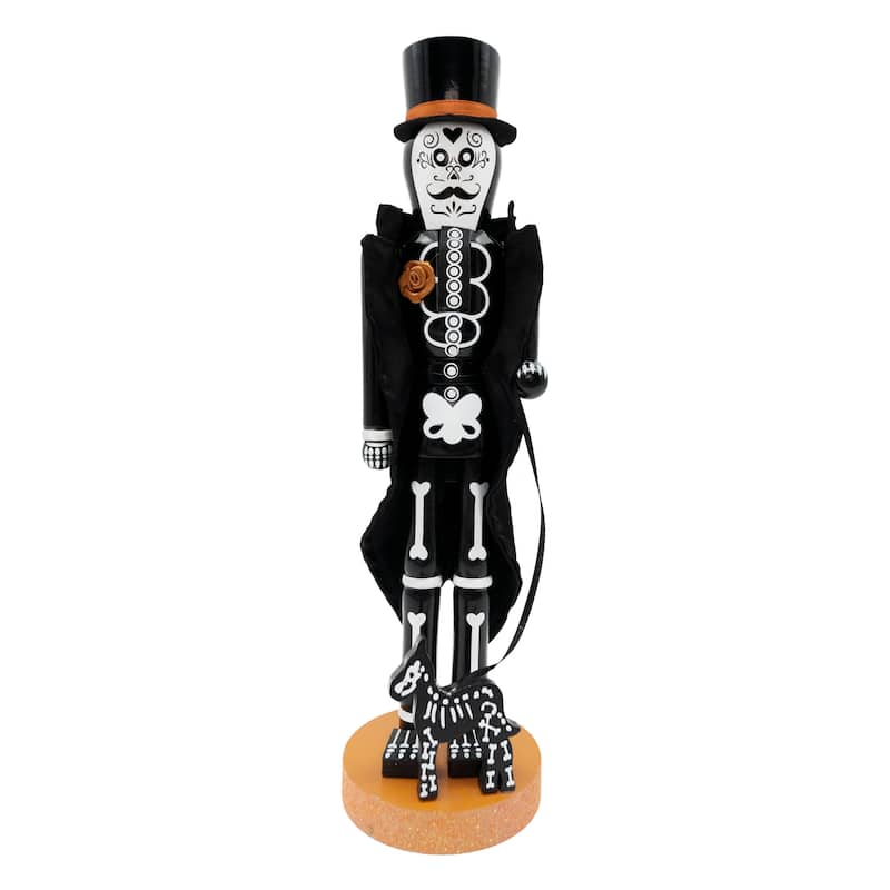 HomeRoots 14" Black And White Solid Wood Halloween Ghost Nutcracker - 5.00 in. x 14.00 in. x 5.00 in.