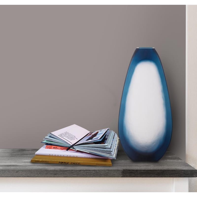 Allan Andrews Contemporary Frosted Sapphire Blue & White Glow Glass Vase