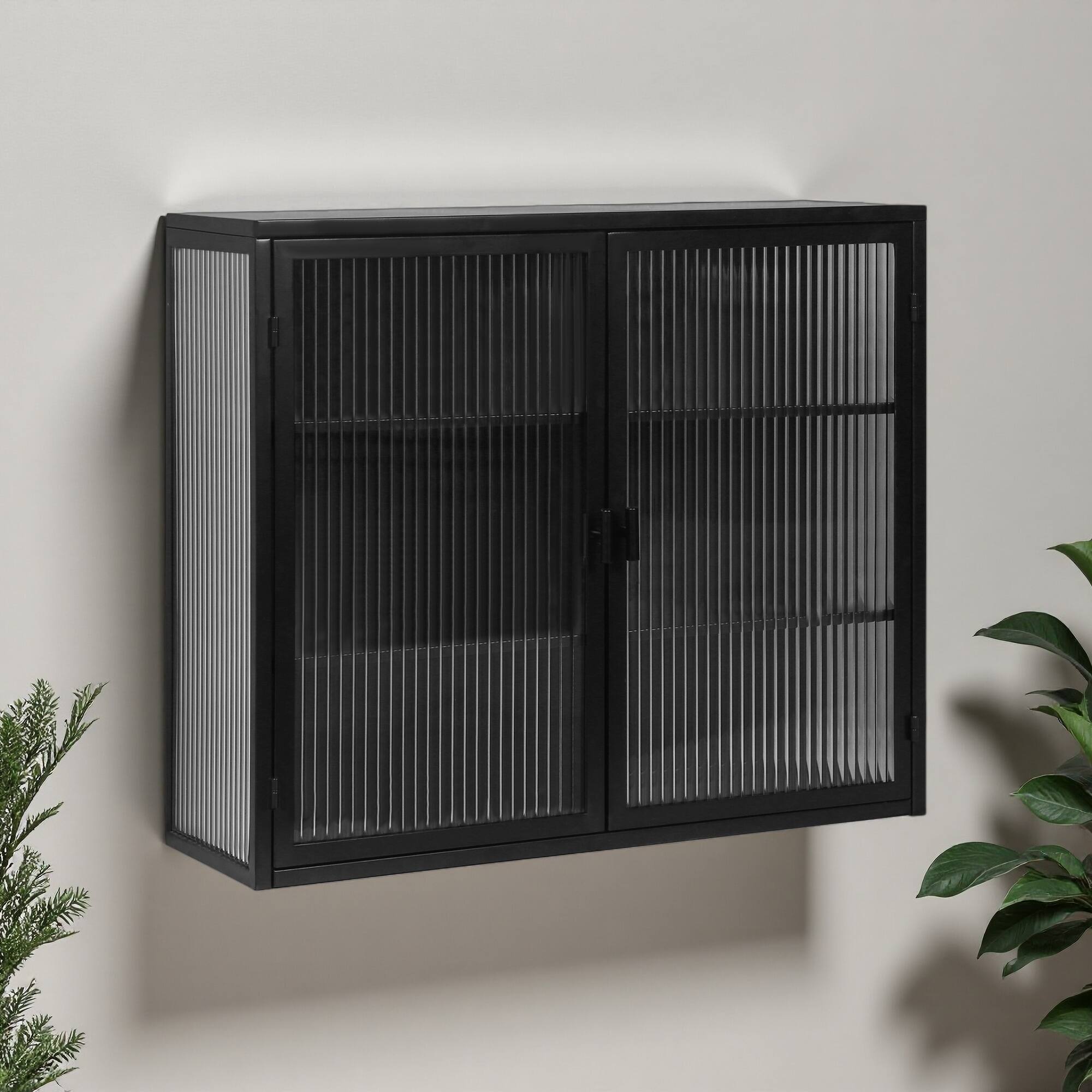 27.56" Modern Glass Door Wall Cabinet with 3-Tier Storage