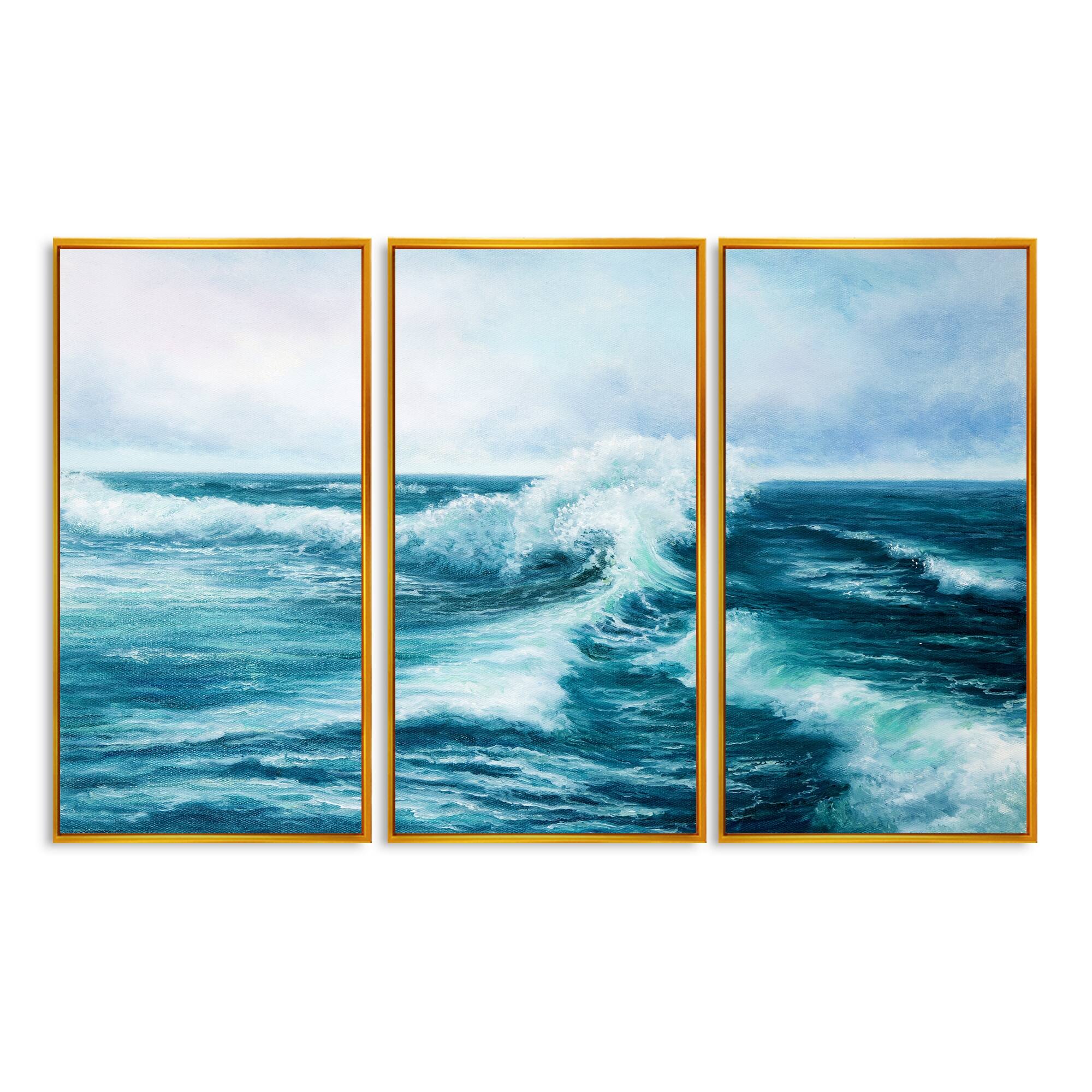 Designart "Wild Blue Ocean Waves II" Nautical & Coastal Framed Art
