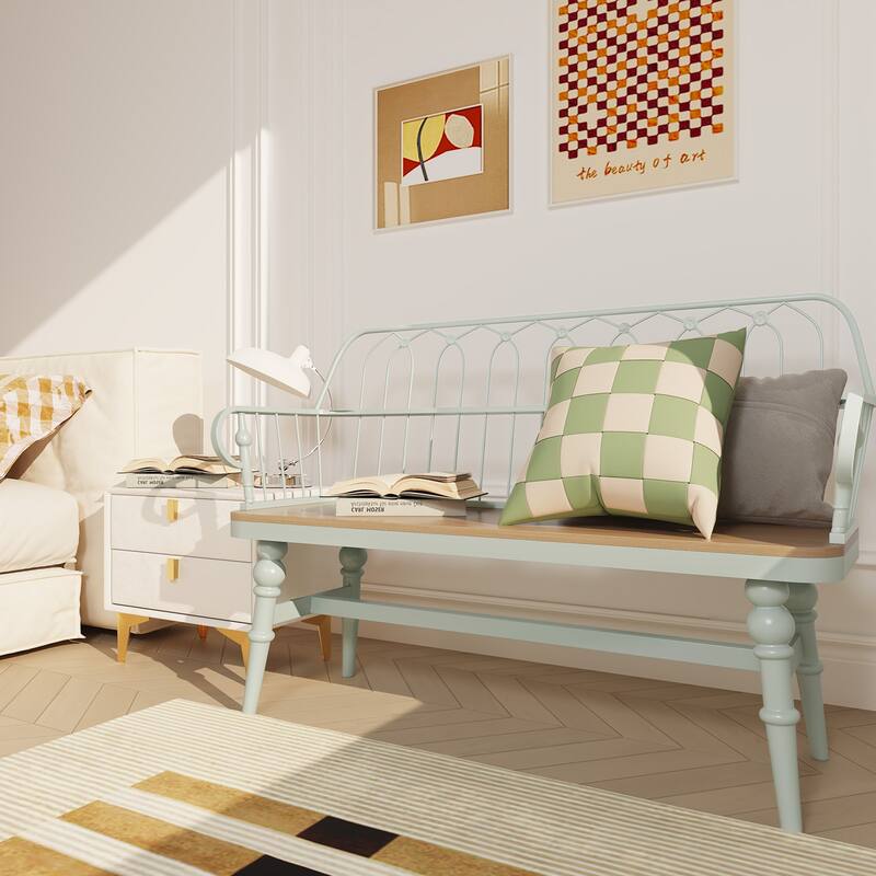 Modern Farmhouse Metal Spindle Back Bench