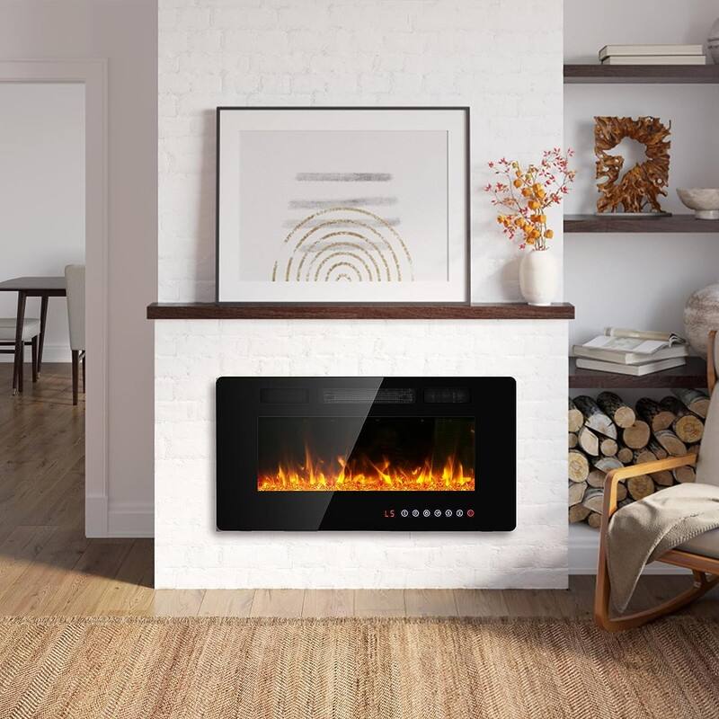 Recessed Wall-mounted Electric Fireplace with Remote Control, 16 Flame Colors and Timer