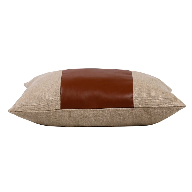 Sevita Hand-Woven Tan/Brown Striped Industrial Linen Throw Pillow, 14" x 20"