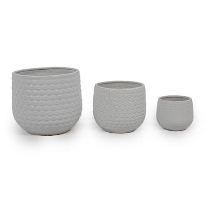 Versatile Planter Set Weather Resistant Ceramic for Any Space 3-Piece