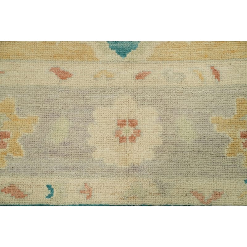 Vegetable Dye Wool Oushak Turkish Area Rug, Floral Geometric Carpet - 12' 10'' X 6' 11''