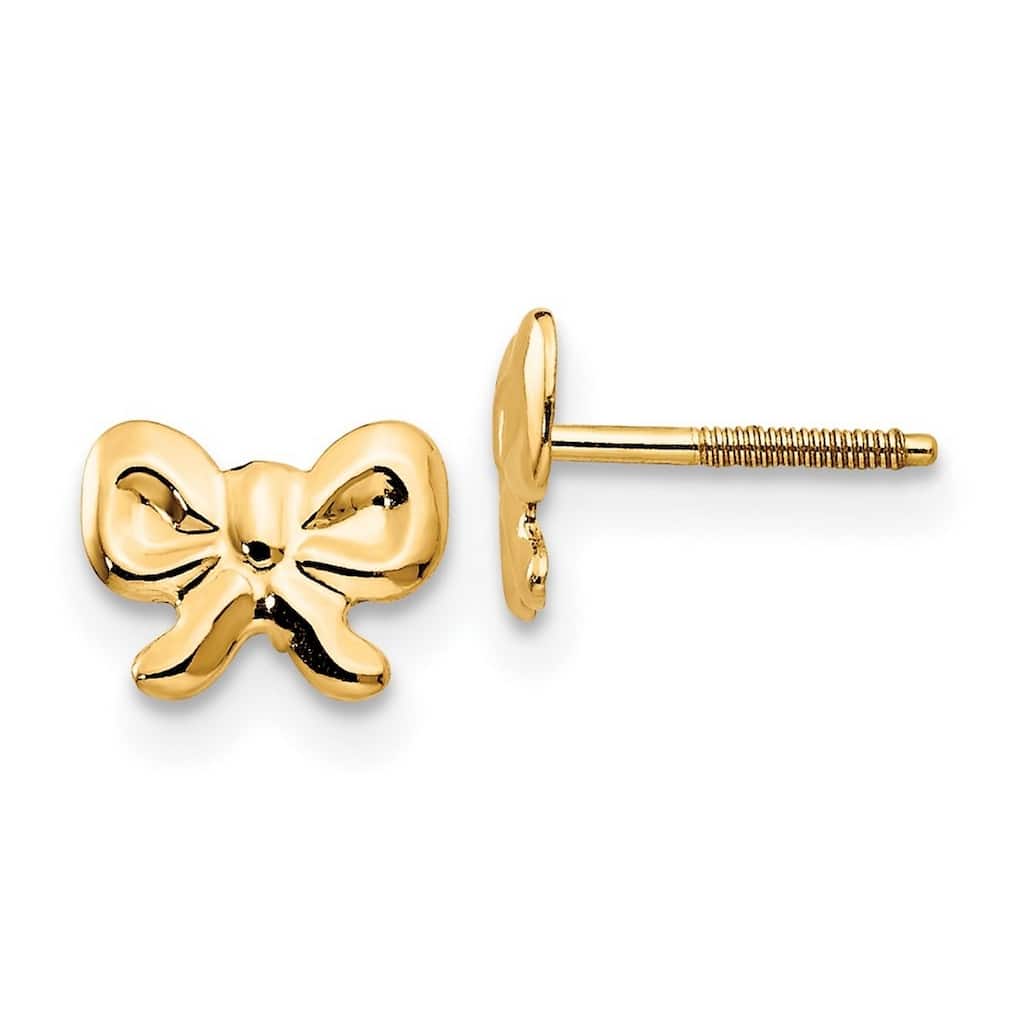 Curata 14k Yellow Gold Girls Polished Bow Tie Screw-Back Earrings (6mmx7mm)