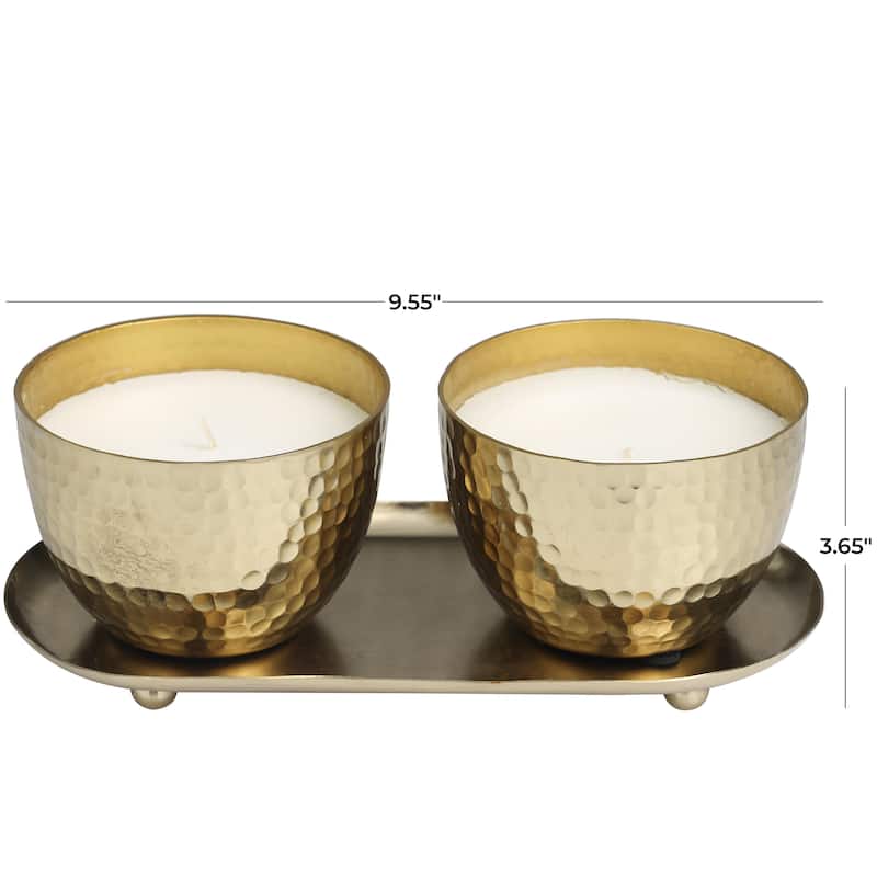 Metal Scented Hammered 10 oz 1 Wick Decorative Candle with White Wax - Set of 2 Gold, Silver, Copper - Roche River Decor