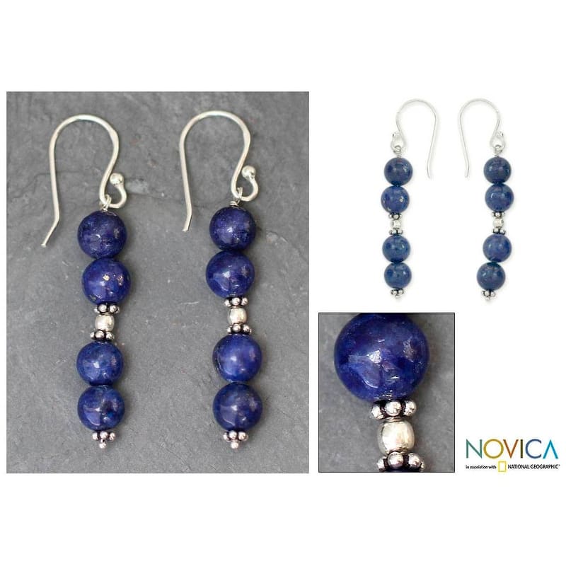 NOVICA Handmade Sterling Silver Pillars of Love Lapis Lazuli Earrings (India)