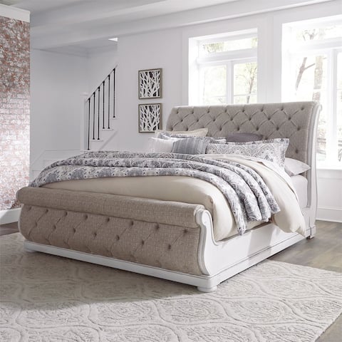 Magnolia Manor Antique White Queen Upholstered Sleigh Bed