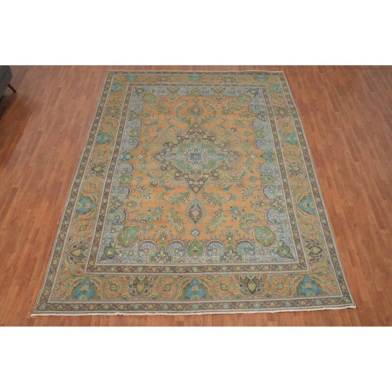 Hand Knotted Oriental 100% Wool Carpet Traditional Floral Oranges & Rust Tabriz Area Rug - 12' 10'' X 9' 8''