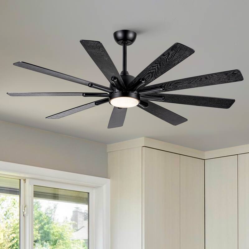 YUHAO 72 Inch Windmill Antique Black Industrial Wooden Large Ceiling Fans With LED Lights and Remote Control