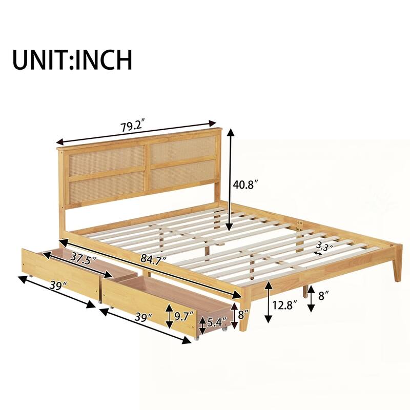 Rubber Wood Bed with Enhanced Support Salts and Feet