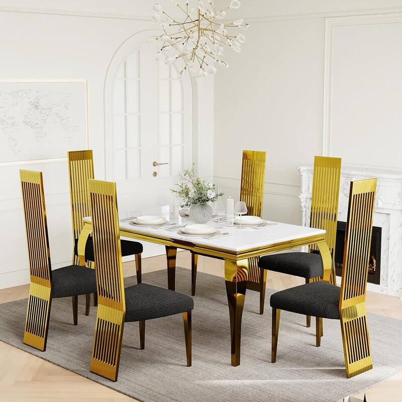 Modern Luxury Boucle Dining Chairs with High Back Design and Metal Legs