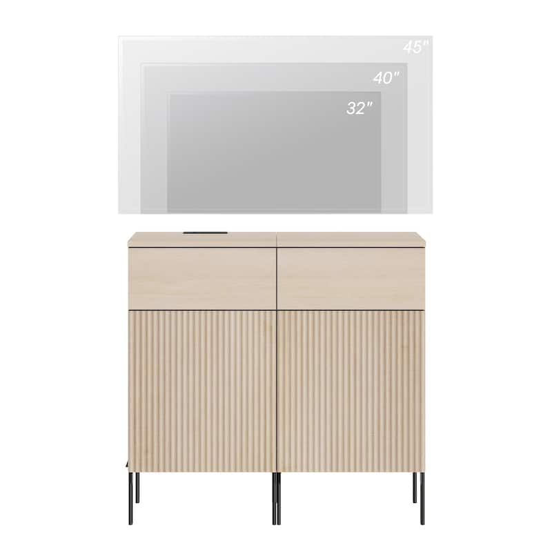 31.5" Modern Reeded TV Stand With Charging Station, Entertainment Center With Adjustable Shelves