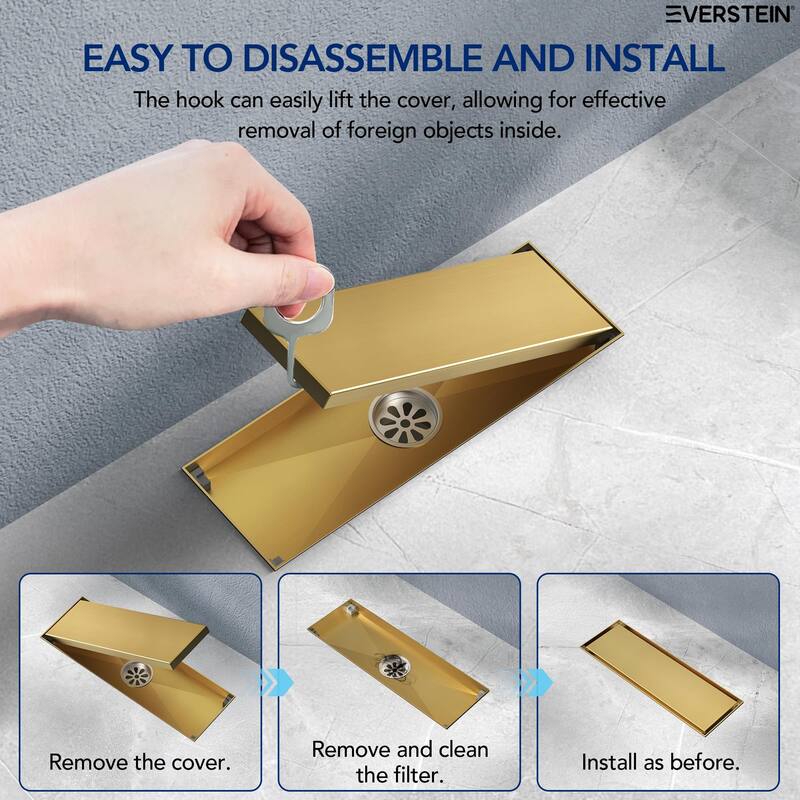 12-inch Linear Shower Drain With Solid Cover in Stainless Steel