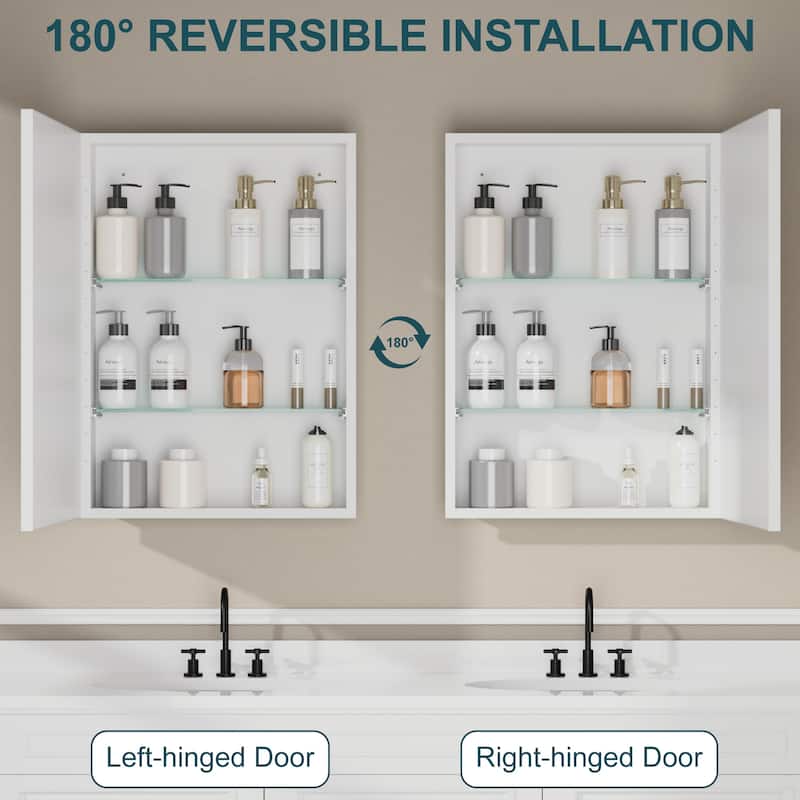 Elise Iron Medicine Cabinet with Mirror, Adjustable Shelves, Recessed or Wall Mount