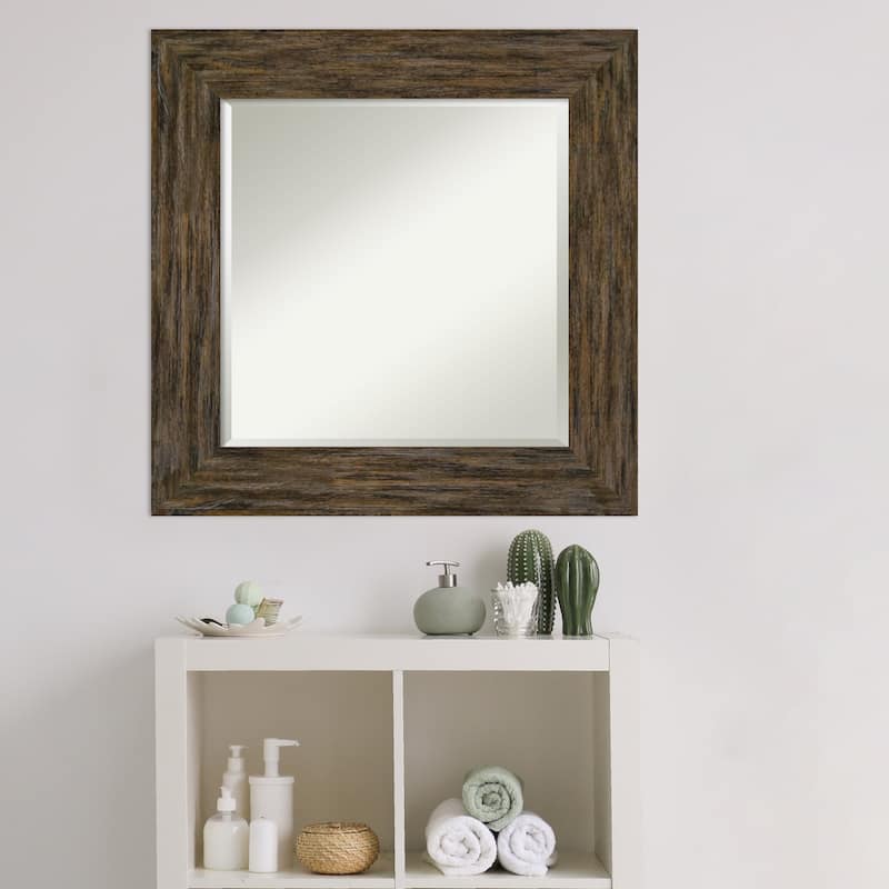 Beveled Wood Bathroom Wall Mirror - Fencepost Brown Frame